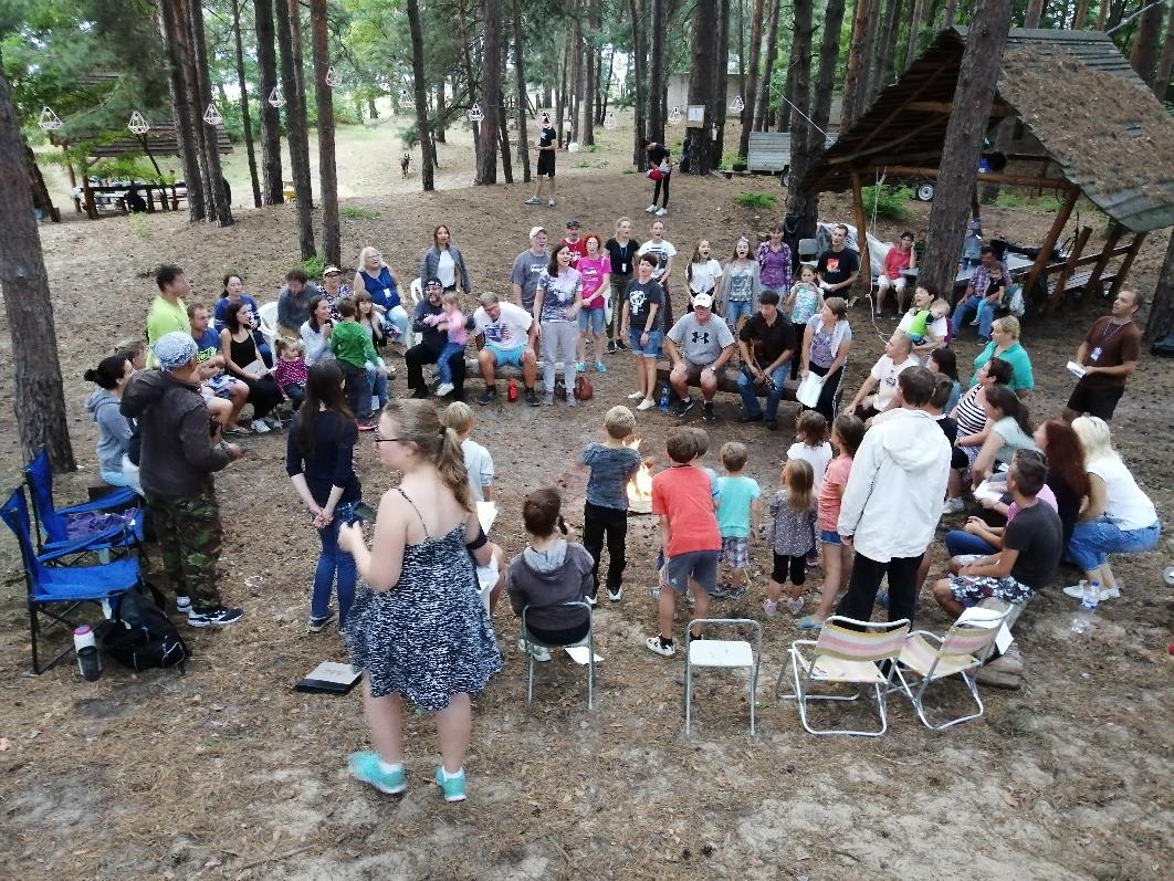 Family camp in the forest.