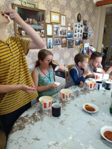 Enjoying KFC together at the end of the school year.