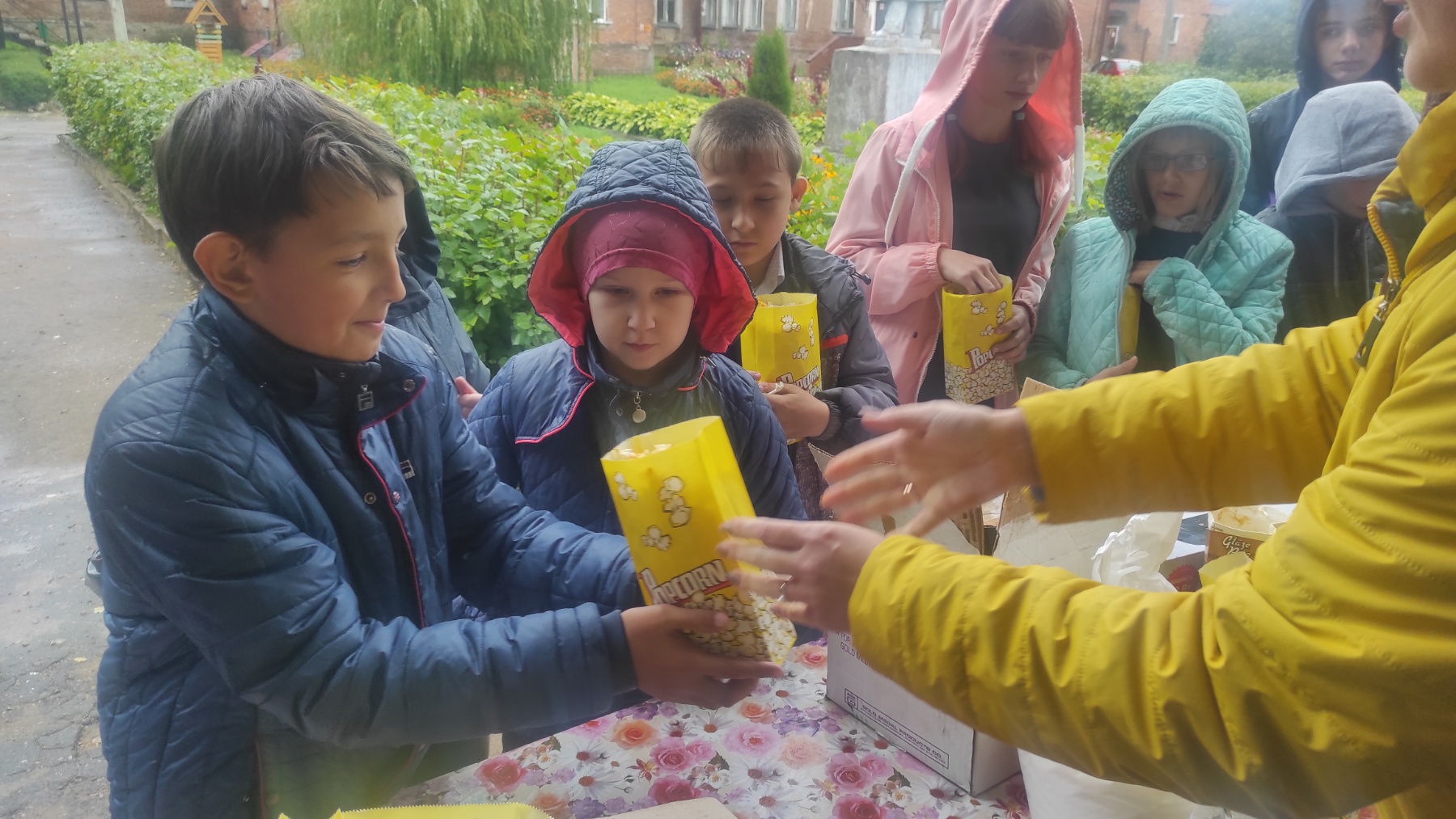 Popcorn snack for the orphans.