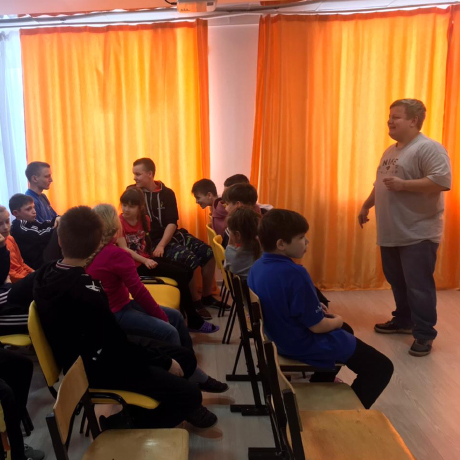 Meeting with children at the new orphanage.