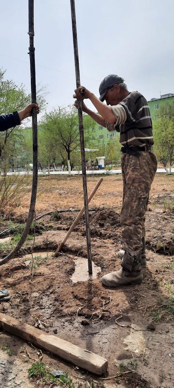 Drilling the well.