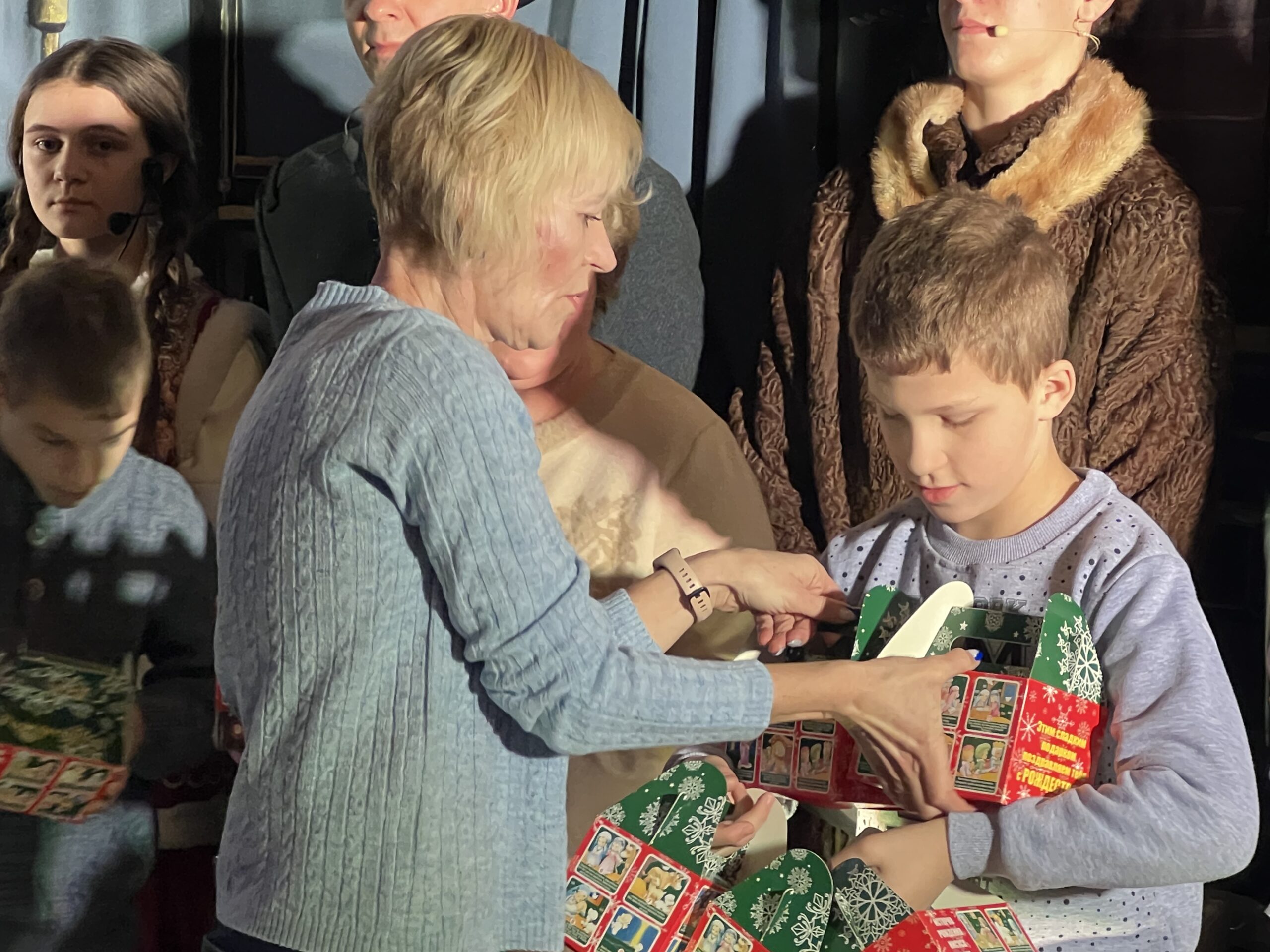 Distributing presents to children.
