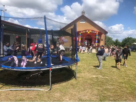 Kids jumping on a trampoline