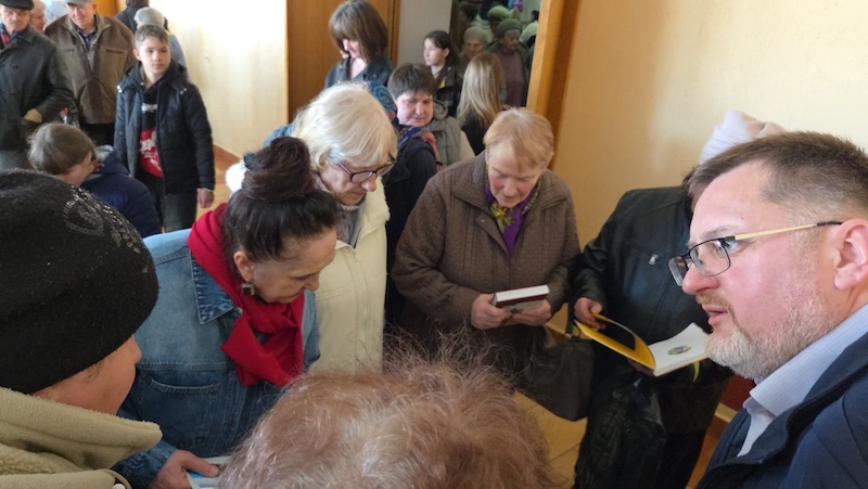Distributing literature.